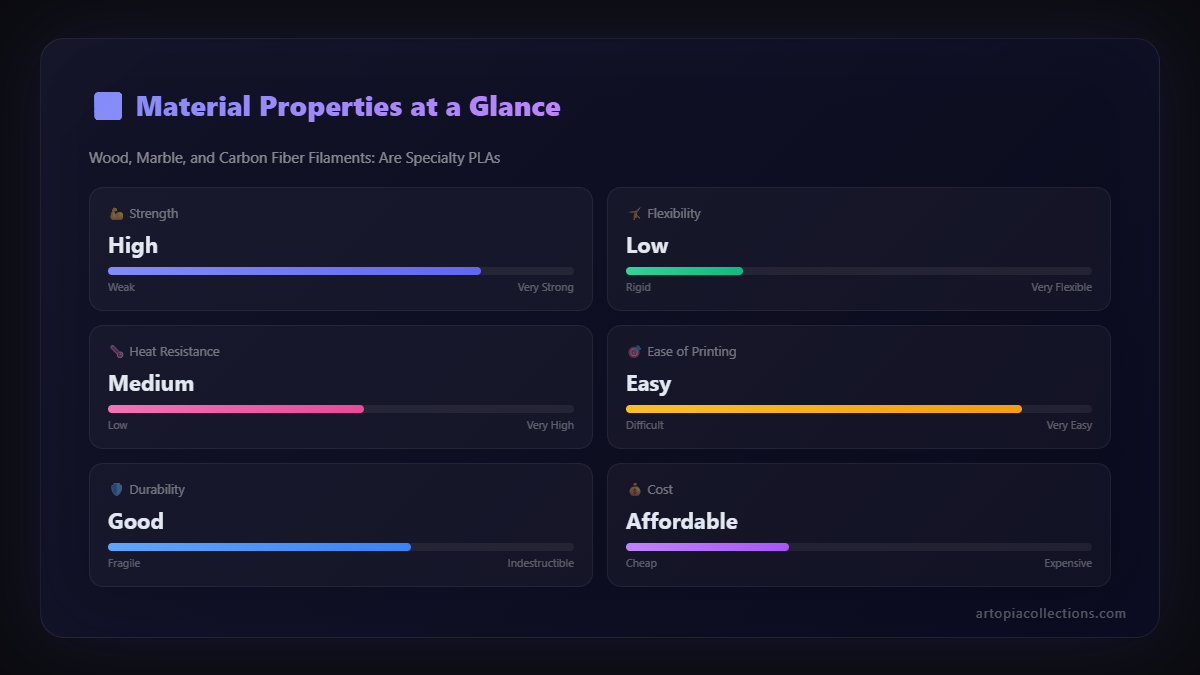 Material properties chart - Wood, Marble, and Carbon Fiber Filaments: Are Specialty PLAs