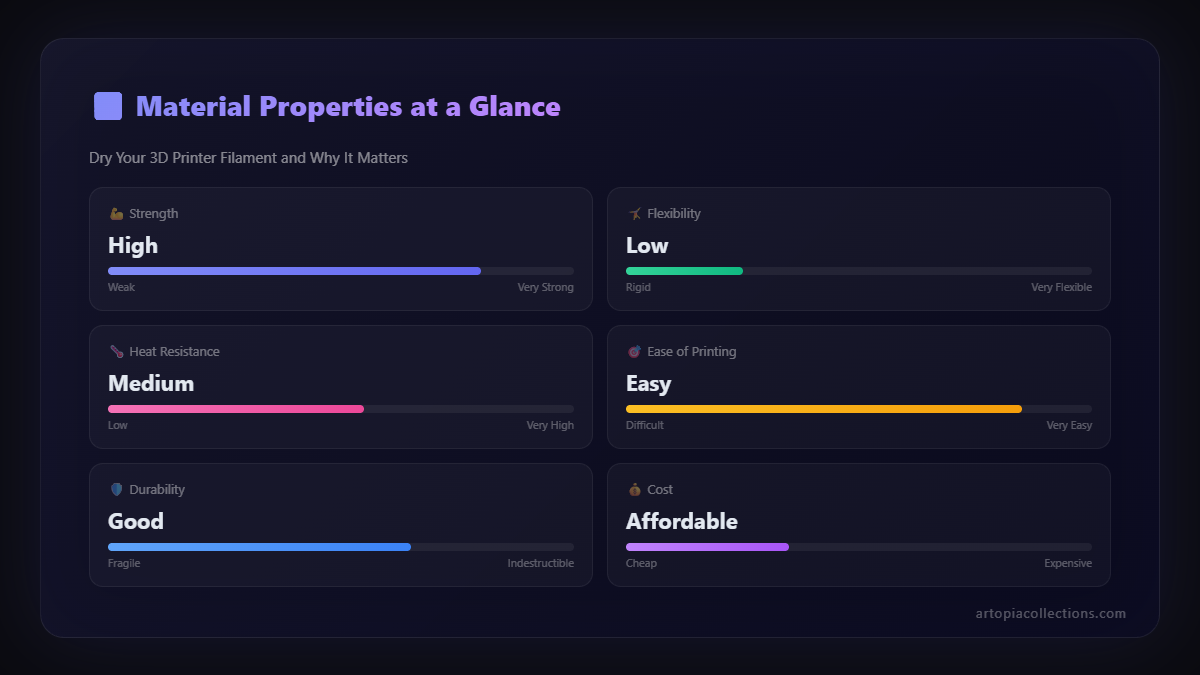 Material properties chart - Dry Your 3D Printer Filament and Why It Matters