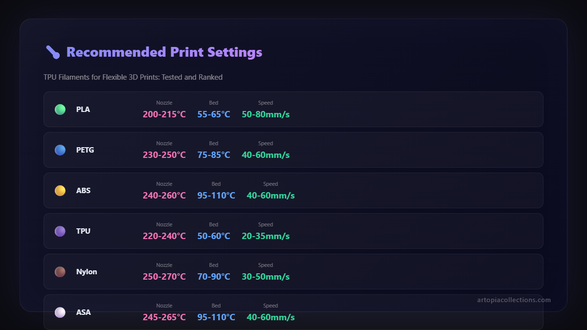 Recommended print temperature settings guide