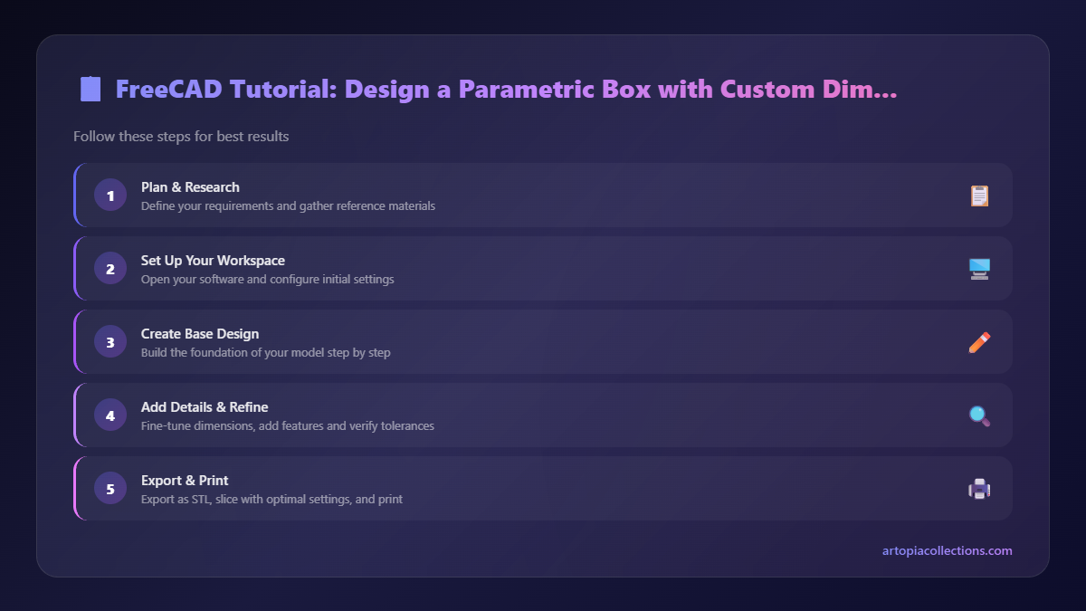 Step-by-Step Overview - FreeCAD Tutorial: Design a Parametric Box with Custom Dimensions