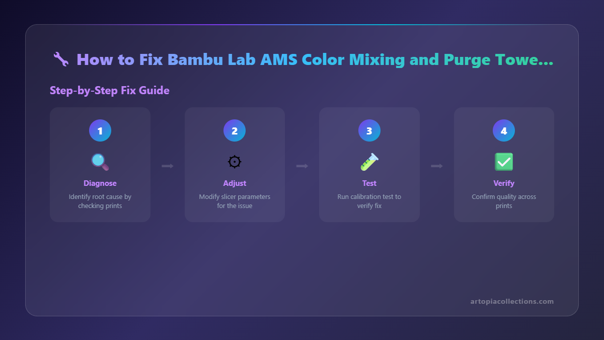 How to Fix Bambu Lab AMS Color Mixing and Purge Tower Issues - Infographic 1